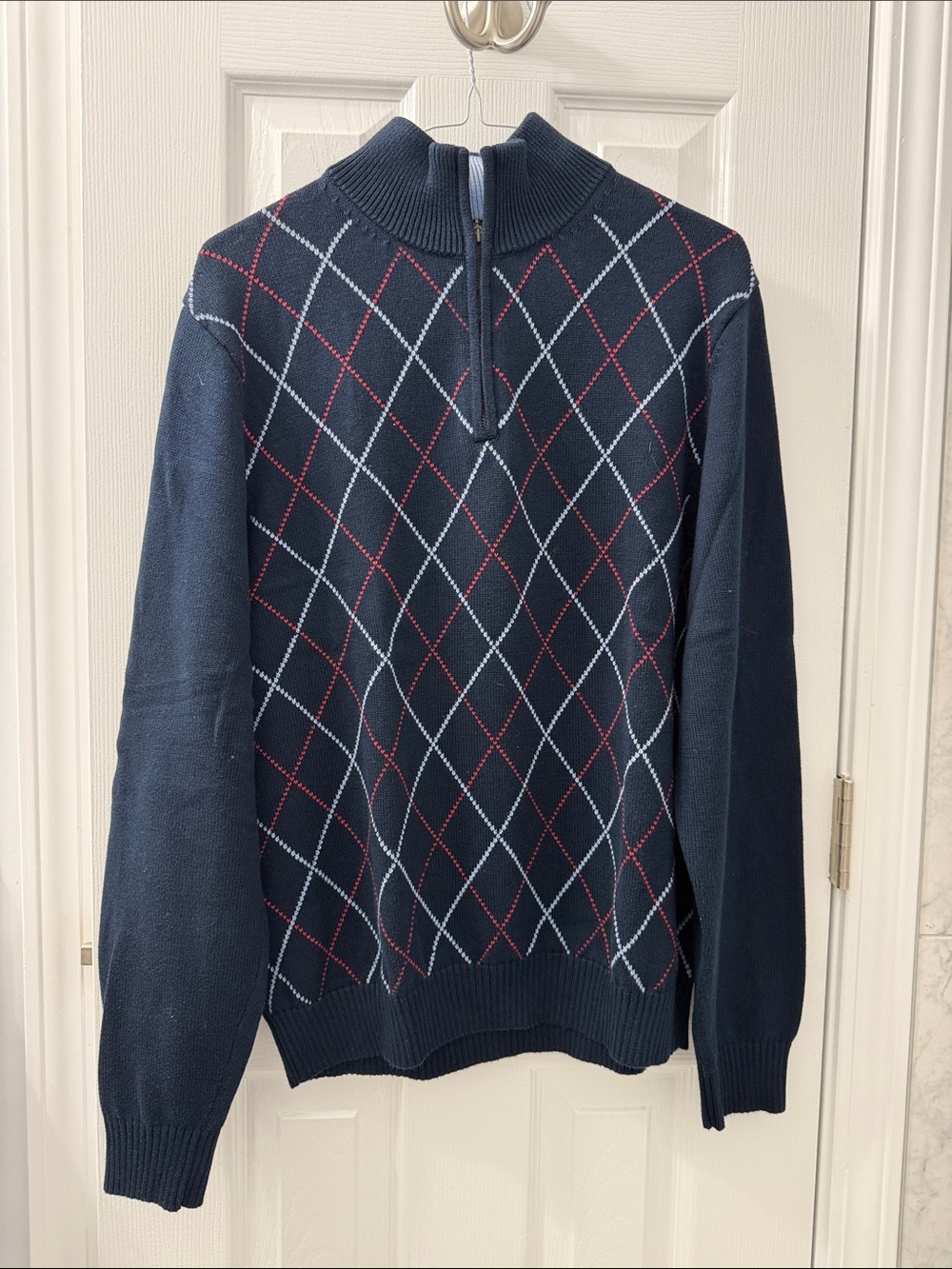 Brooks Brothers Men's Navy Quarter-Zip Argyle Sweater